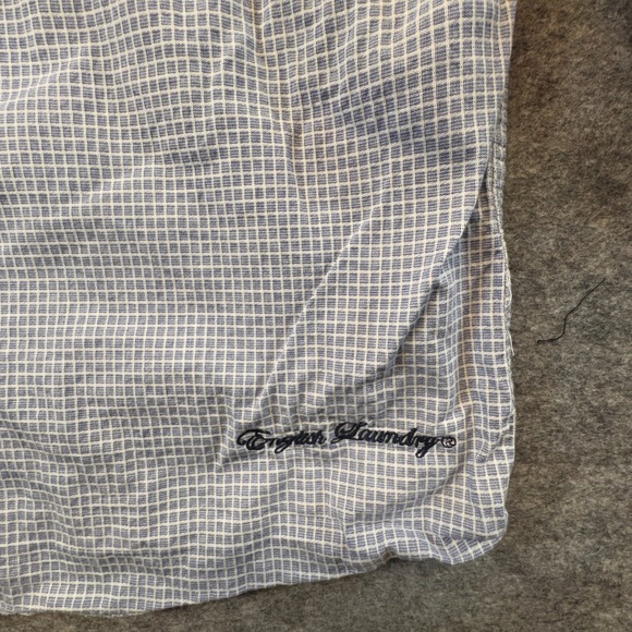 English Laundry Mens Blue White Micro Check Button Down Shirt 17.5 34/35 Stretch - Picture 8 of 9